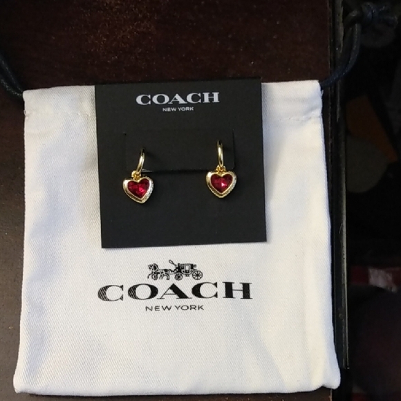 Coach Heart Earrings with Dust Bag - Picture 1 of 3